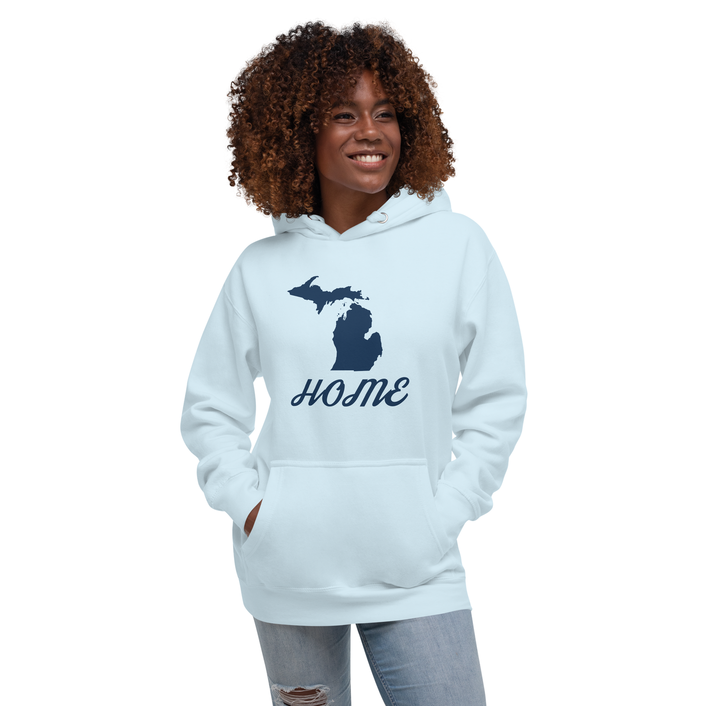 Michigan 'Home' Unisex Premium Hoodie (Script Font w/ MI Outline)