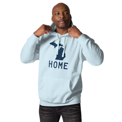 Michigan 'Home' Unisex Premium Hoodie (Licence Plate Font w/ MI Outline)