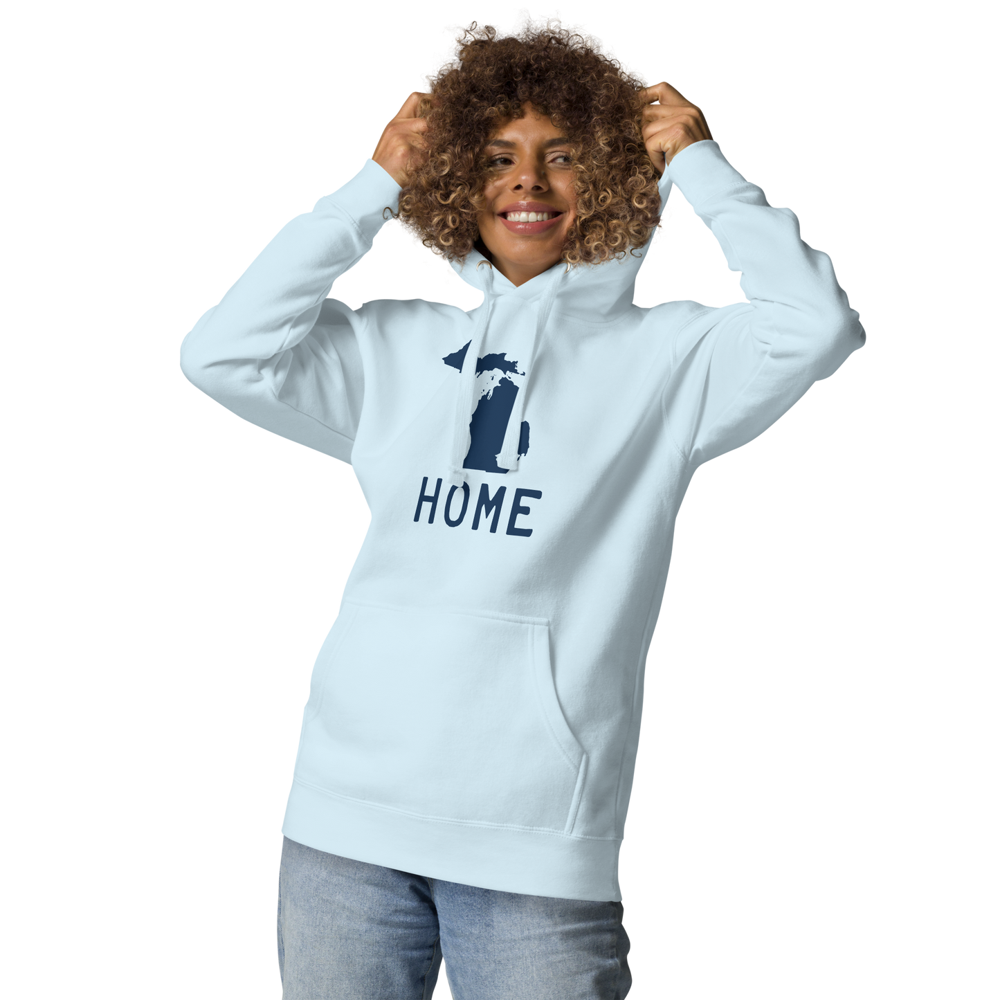 Michigan 'Home' Unisex Premium Hoodie (Licence Plate Font w/ MI Outline)