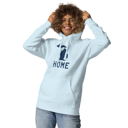 Michigan 'Home' Unisex Premium Hoodie (Licence Plate Font w/ MI Outline)