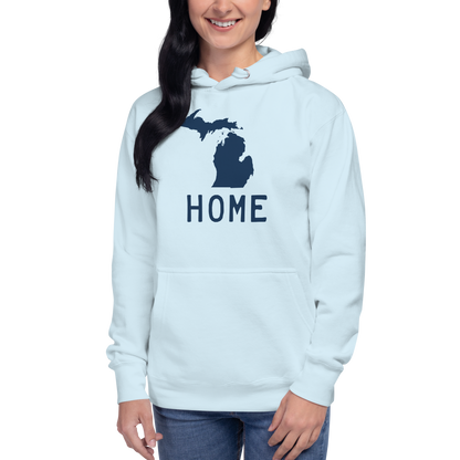 Michigan 'Home' Unisex Premium Hoodie (Licence Plate Font w/ MI Outline)