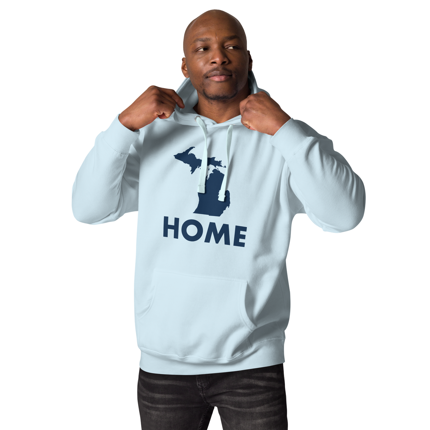 Michigan 'Home' Unisex Premium Hoodie (Geometric Sans Font w/ MI Outline)