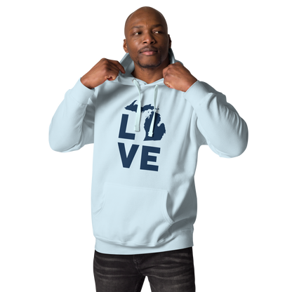 Michigan 'Love' Unisex Premium Hoodie (Geometric Sans Font w/MI Outline)