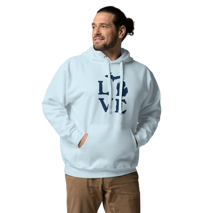 Michigan 'Love' Unisex Premium Hoodie (Woodcut Font w/MI Outline)