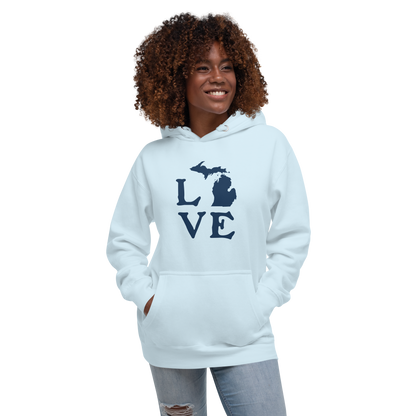 Michigan 'Love' Unisex Premium Hoodie (Woodcut Font w/MI Outline)