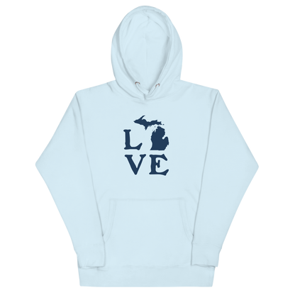 Michigan 'Love' Unisex Premium Hoodie (Woodcut Font w/MI Outline)