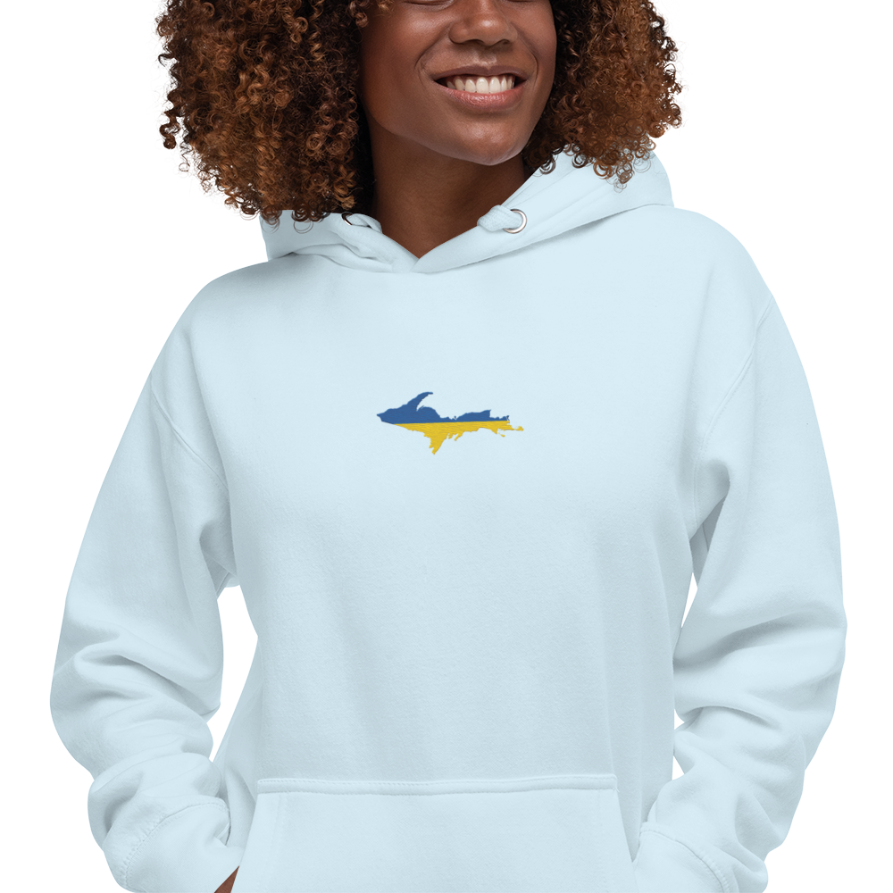 Michigan Upper Peninsula Hoodie (w/ Embroidered Ukraine Flag Outline) | Unisex Premium