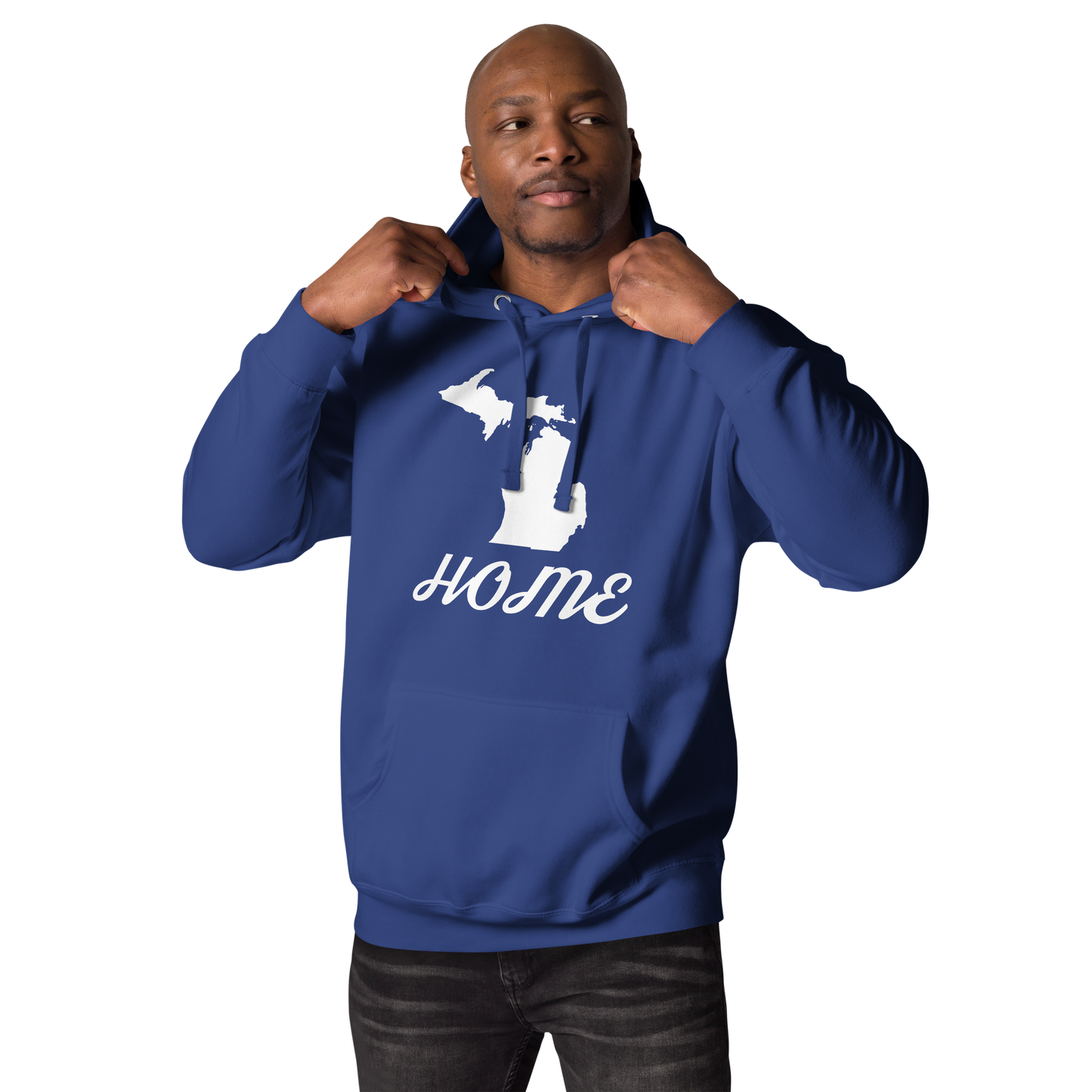 Michigan 'Home' Unisex Premium Hoodie (Script Font w/ MI Outline)