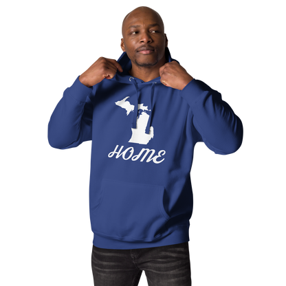 Michigan 'Home' Unisex Premium Hoodie (Script Font w/ MI Outline)