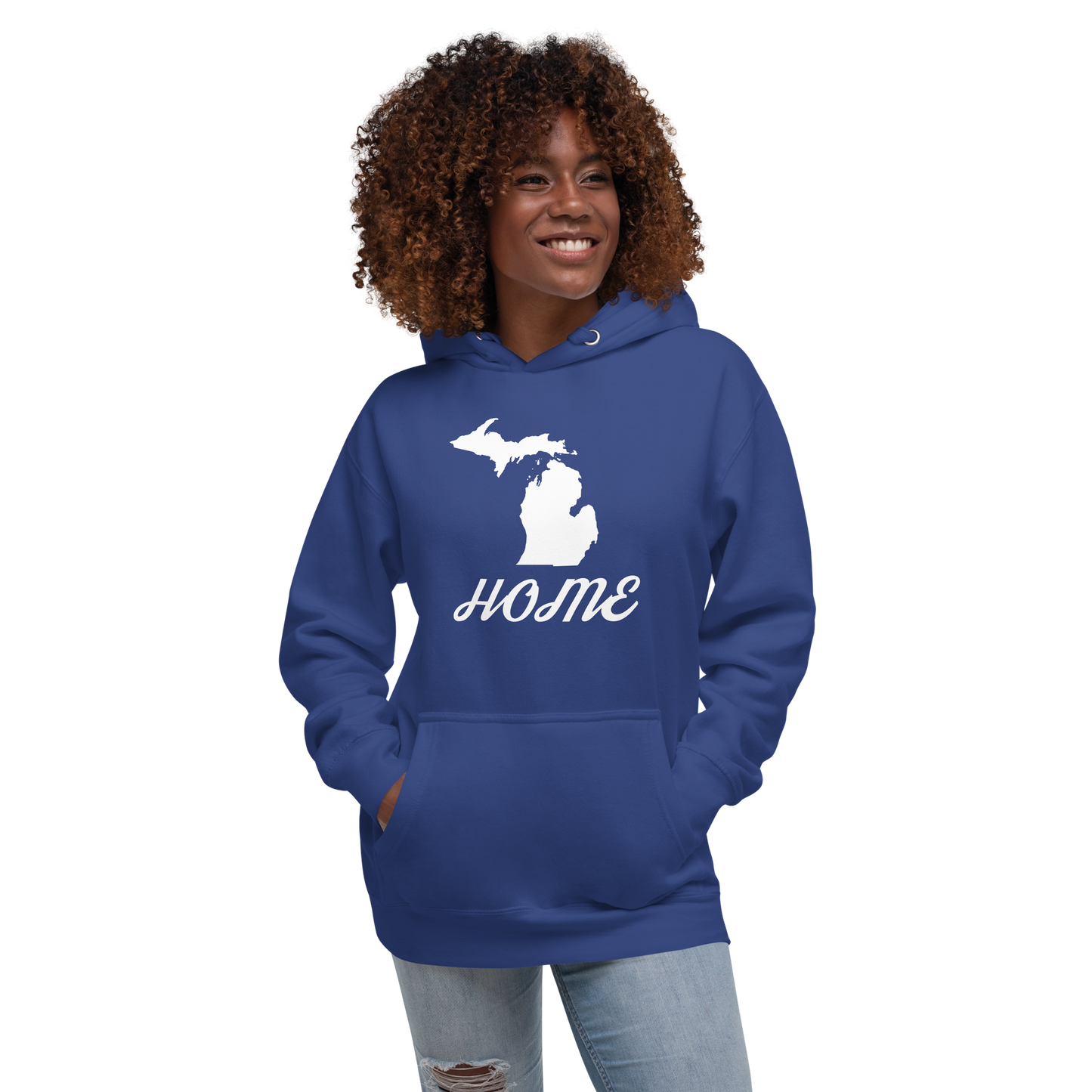 Michigan 'Home' Unisex Premium Hoodie (Script Font w/ MI Outline)