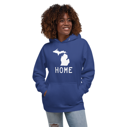 Michigan 'Home' Unisex Premium Hoodie (Licence Plate Font w/ MI Outline)