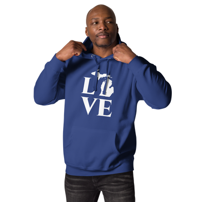 Michigan 'Love' Unisex Premium Hoodie (Classical Roman Font w/MI Outline)