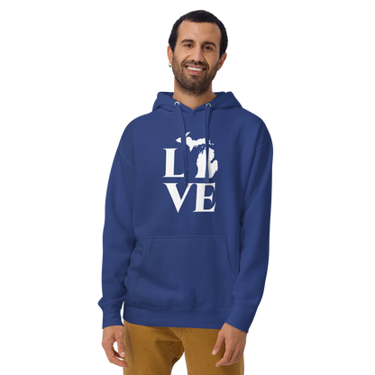 Michigan 'Love' Unisex Premium Hoodie (Classical Roman Font w/MI Outline)