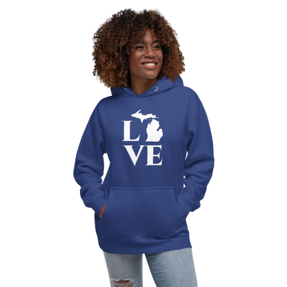 Michigan 'Love' Unisex Premium Hoodie (Classical Roman Font w/MI Outline)