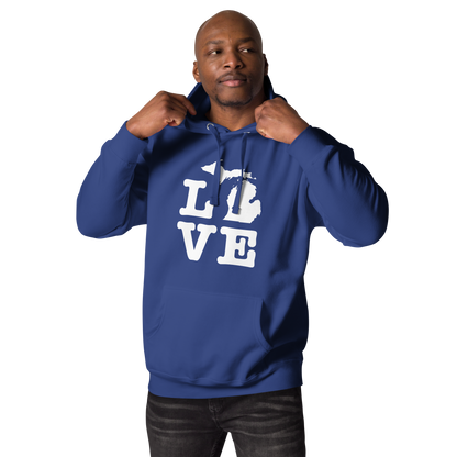 Michigan 'Love' Unisex Premium Hoodie (Typewriter Font w/MI Outline)