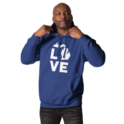 Michigan 'Love' Unisex Premium Hoodie (Geometric Sans Font w/MI Outline)