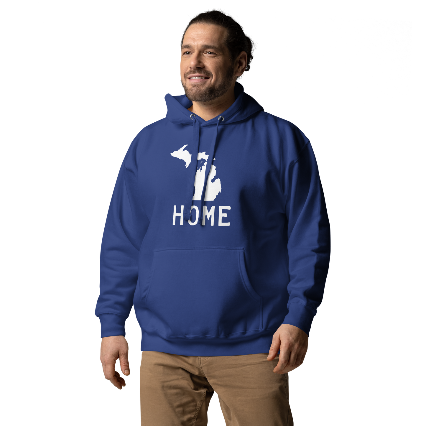 Michigan 'Home' Unisex Premium Hoodie (Licence Plate Font w/ MI Outline)