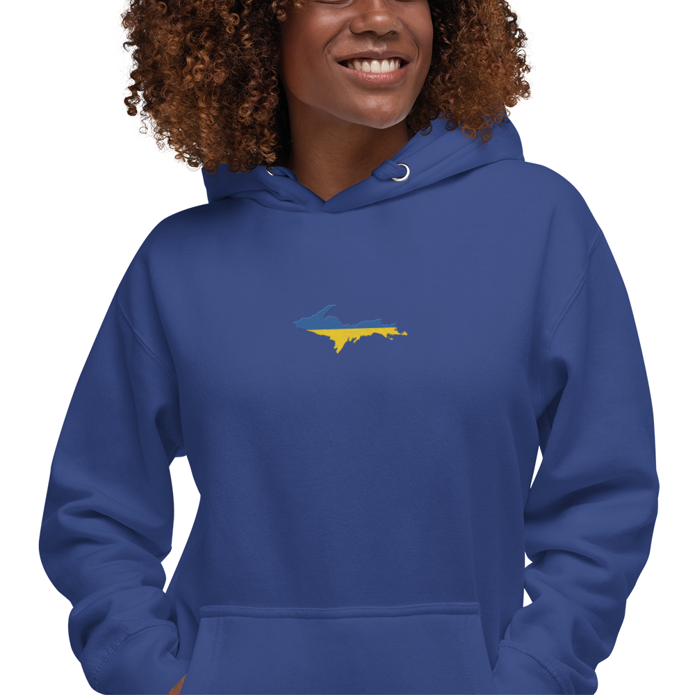 Michigan Upper Peninsula Hoodie (w/ Embroidered Ukraine Flag Outline) | Unisex Premium