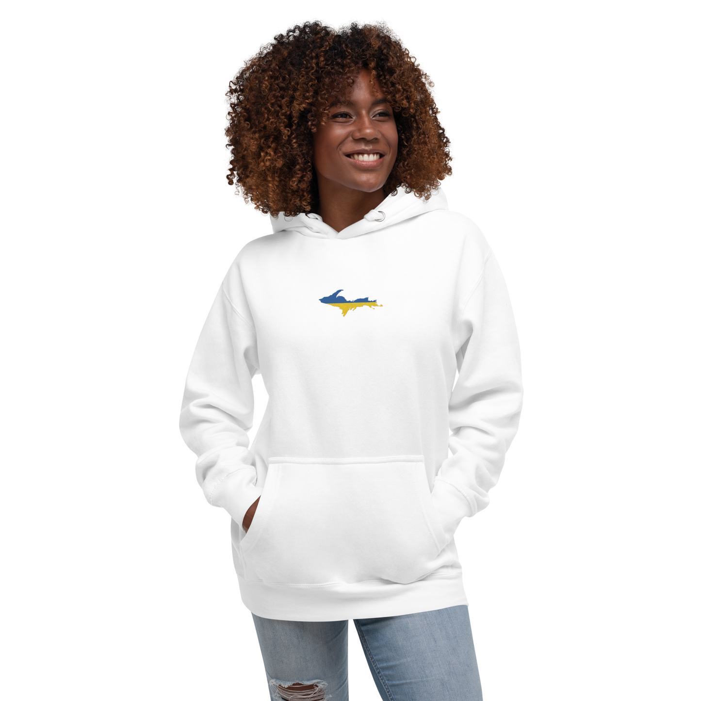 Michigan Upper Peninsula Hoodie (w/ Embroidered Ukraine Flag Outline) | Unisex Premium