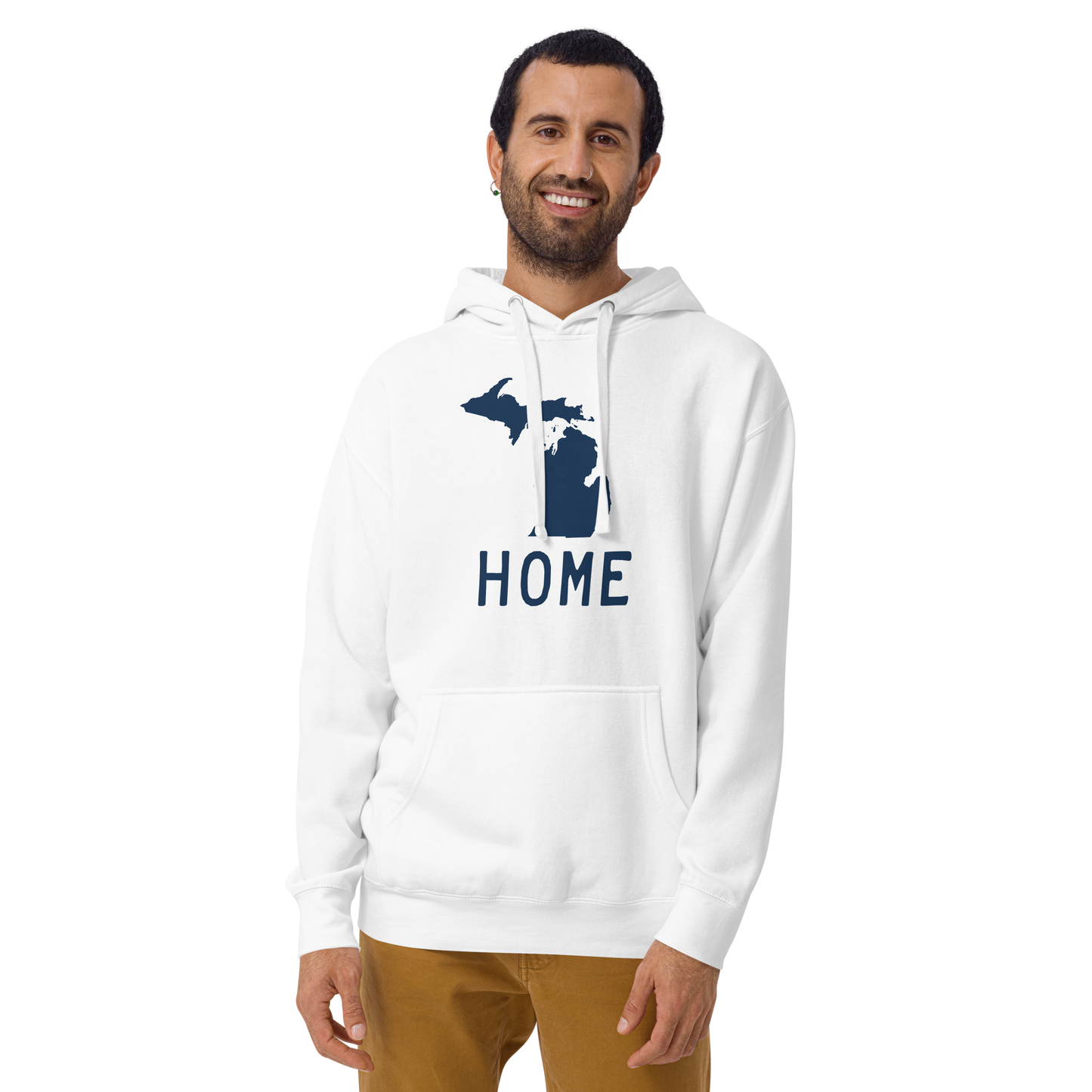 Michigan 'Home' Unisex Premium Hoodie (Licence Plate Font w/ MI Outline)