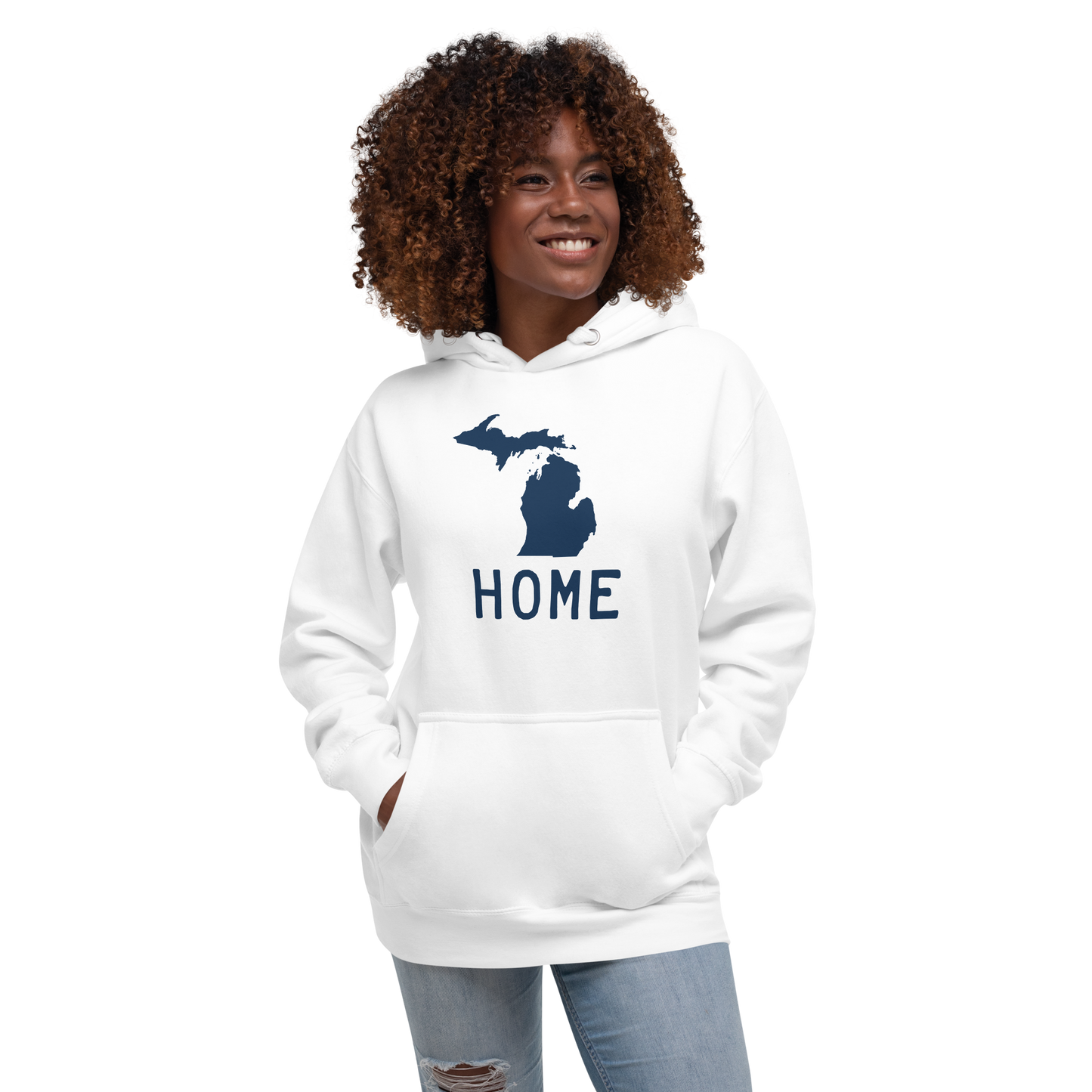 Michigan 'Home' Unisex Premium Hoodie (Licence Plate Font w/ MI Outline)