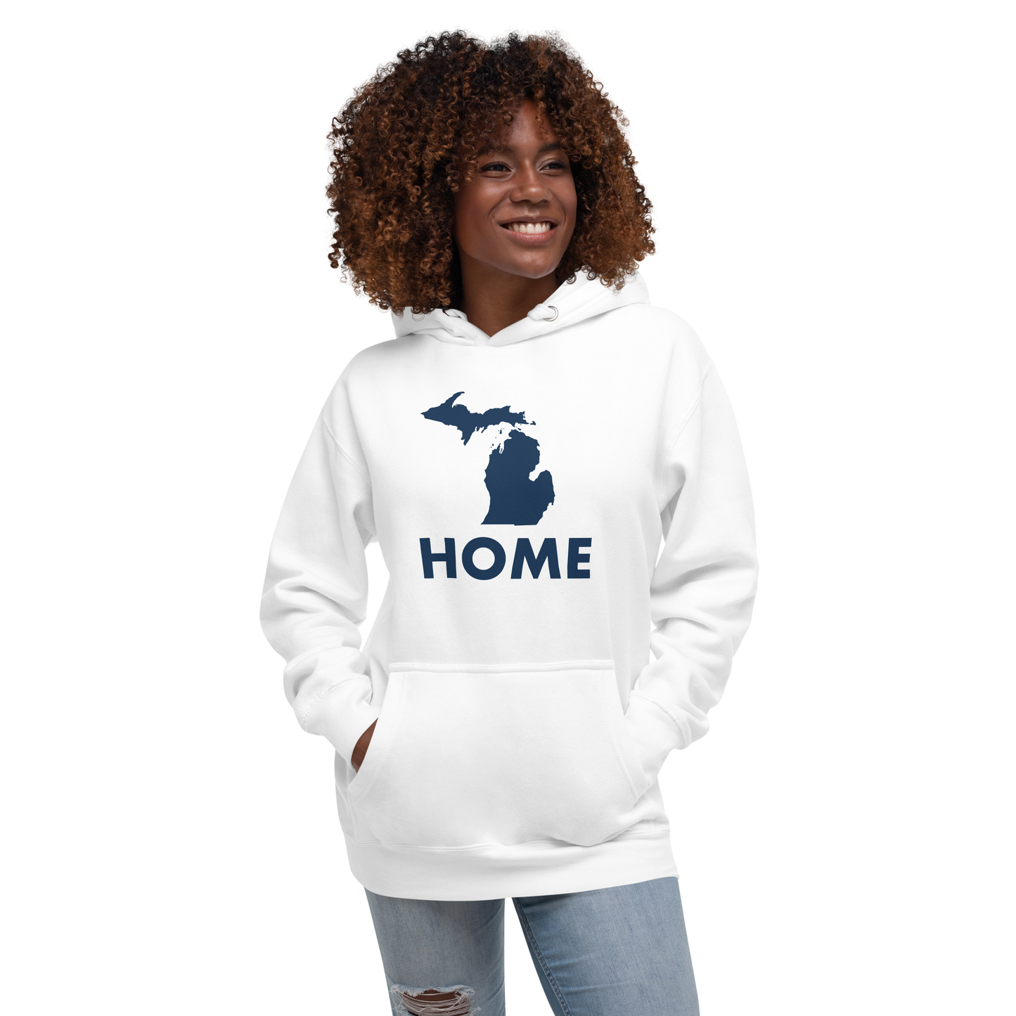 Michigan 'Home' Unisex Premium Hoodie (Geometric Sans Font w/ MI Outline)