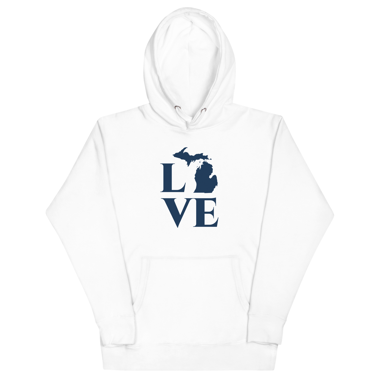 Michigan 'Love' Unisex Premium Hoodie (Classical Roman Font w/MI Outline)