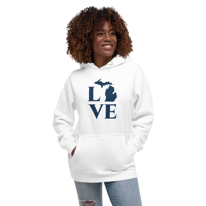 Michigan 'Love' Unisex Premium Hoodie (Classical Roman Font w/MI Outline)