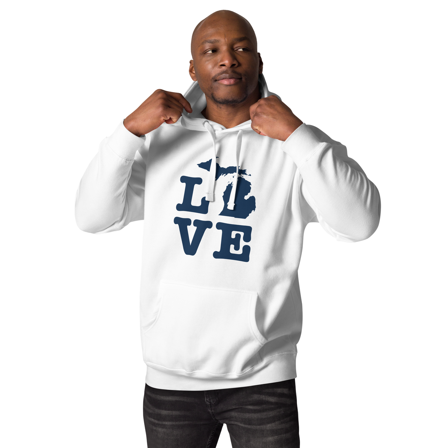 Michigan 'Love' Unisex Premium Hoodie (Typewriter Font w/MI Outline)