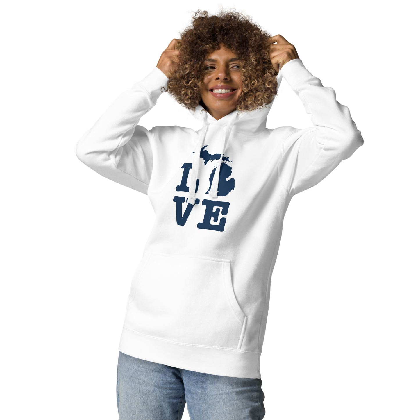 Michigan 'Love' Unisex Premium Hoodie (Typewriter Font w/MI Outline)