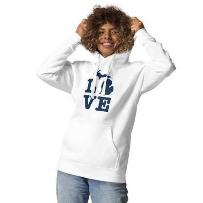 Michigan 'Love' Unisex Premium Hoodie (Typewriter Font w/MI Outline)