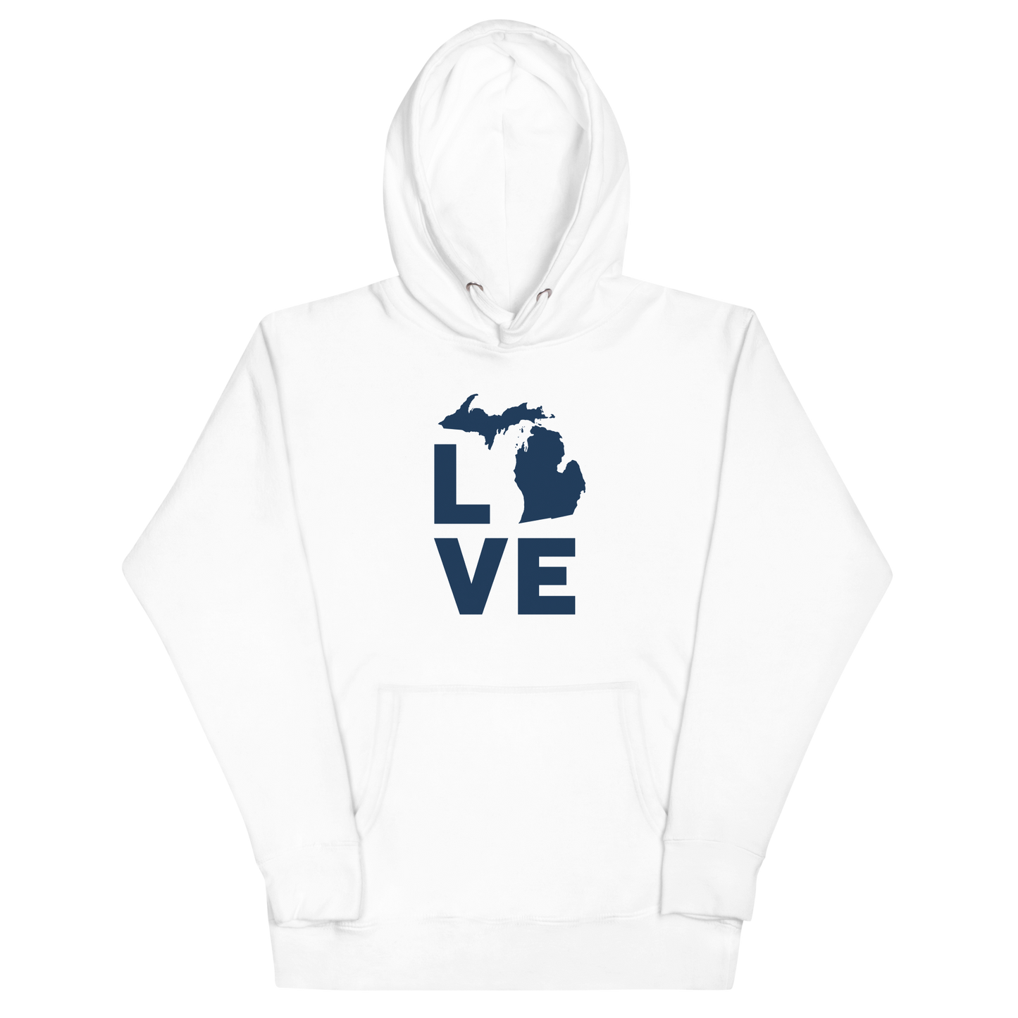 Michigan 'Love' Unisex Premium Hoodie (Geometric Sans Font w/MI Outline)