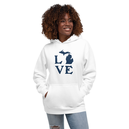 Michigan 'Love' Unisex Premium Hoodie (Woodcut Font w/MI Outline)