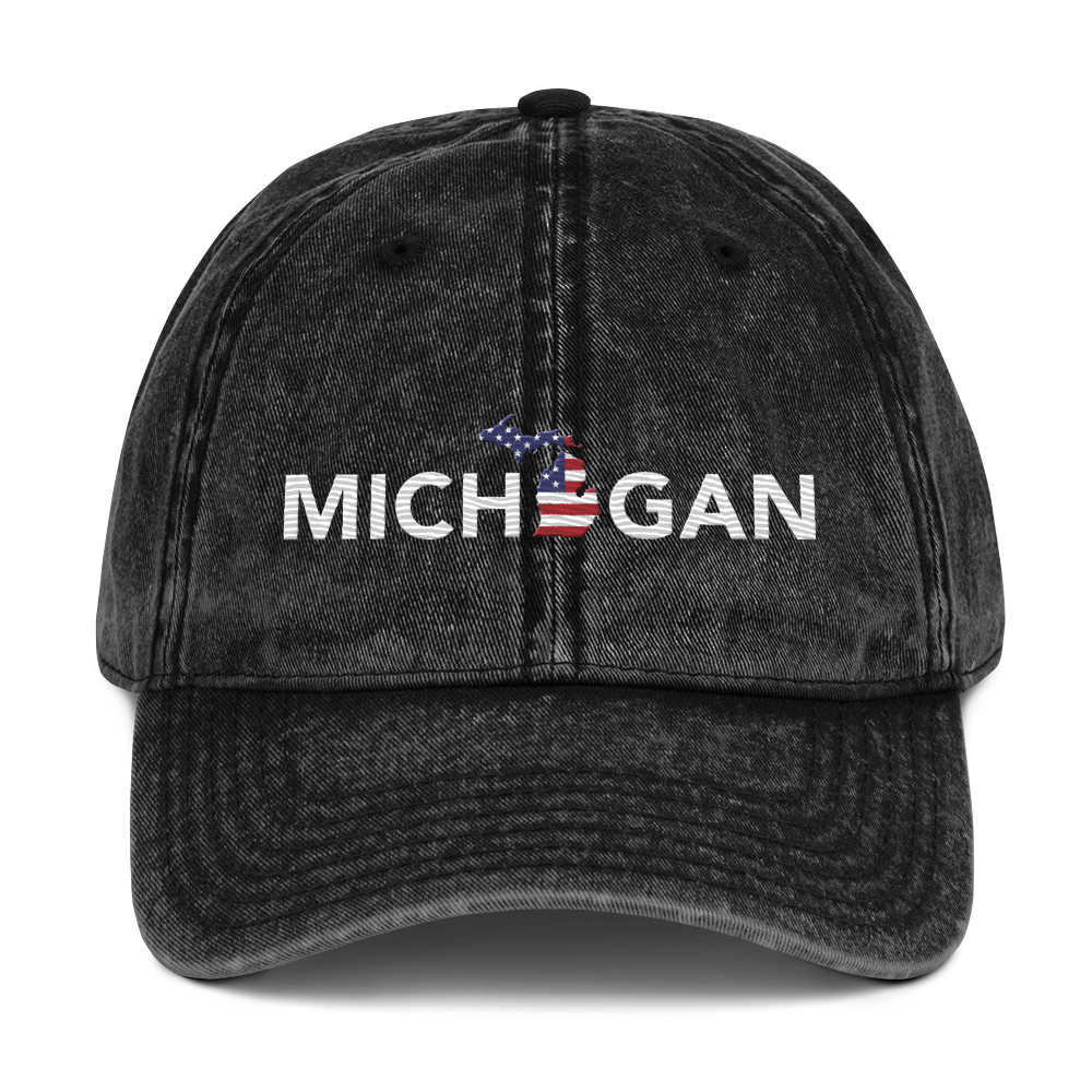 'Michigan' Vintage Baseball Cap (Sans Font Patriot Edition)