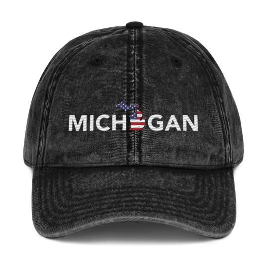 'Michigan' Vintage Baseball Cap (Sans Font Patriot Edition)