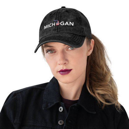 'Michigan' Vintage Baseball Cap (Sans Font Patriot Edition)