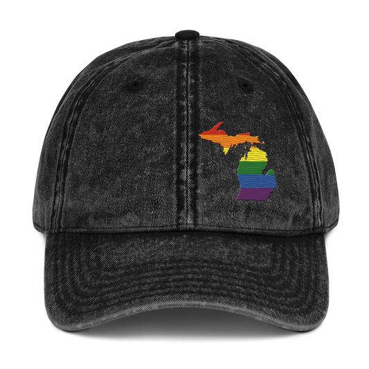 Michigan Vintage Baseball Cap (Rainbow Pride Edition)