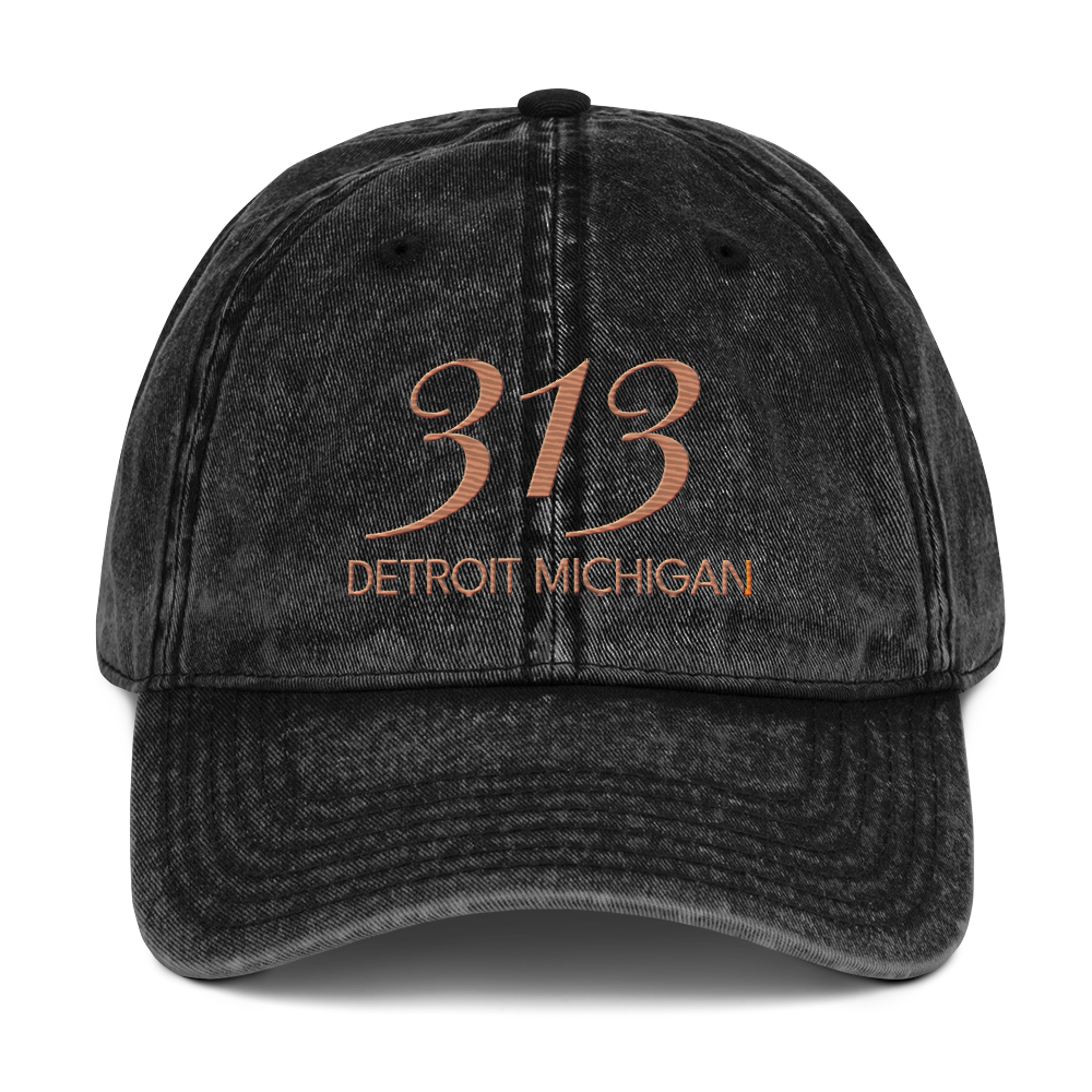 '313 Detroit Michigan' Vintage Baseball Cap | Copper