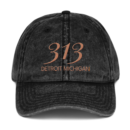 '313 Detroit Michigan' Vintage Baseball Cap | Copper