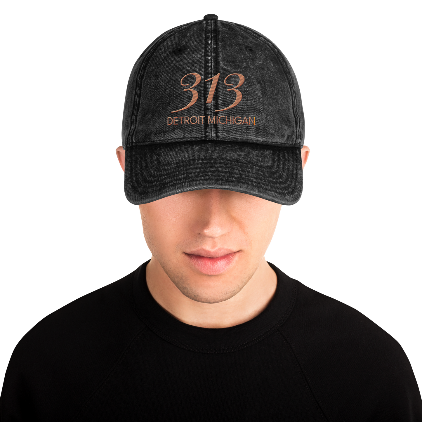 '313 Detroit Michigan' Vintage Baseball Cap | Copper