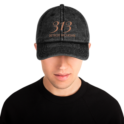 '313 Detroit Michigan' Vintage Baseball Cap | Copper