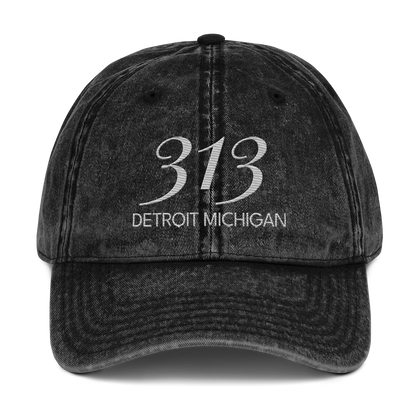 '313 Detroit Michigan' Vintage Baseball Cap | Platinum