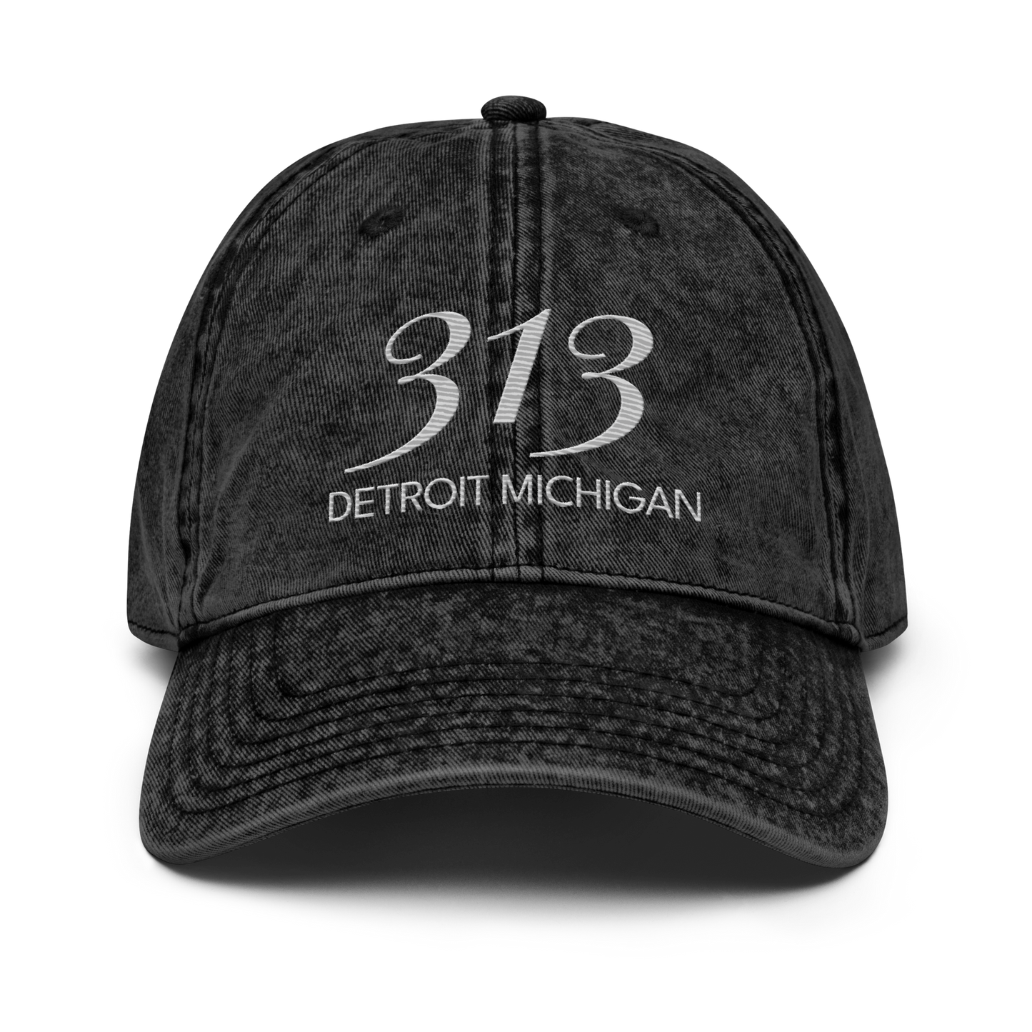 '313 Detroit Michigan' Vintage Baseball Cap | Platinum