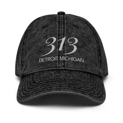 '313 Detroit Michigan' Vintage Baseball Cap | Platinum