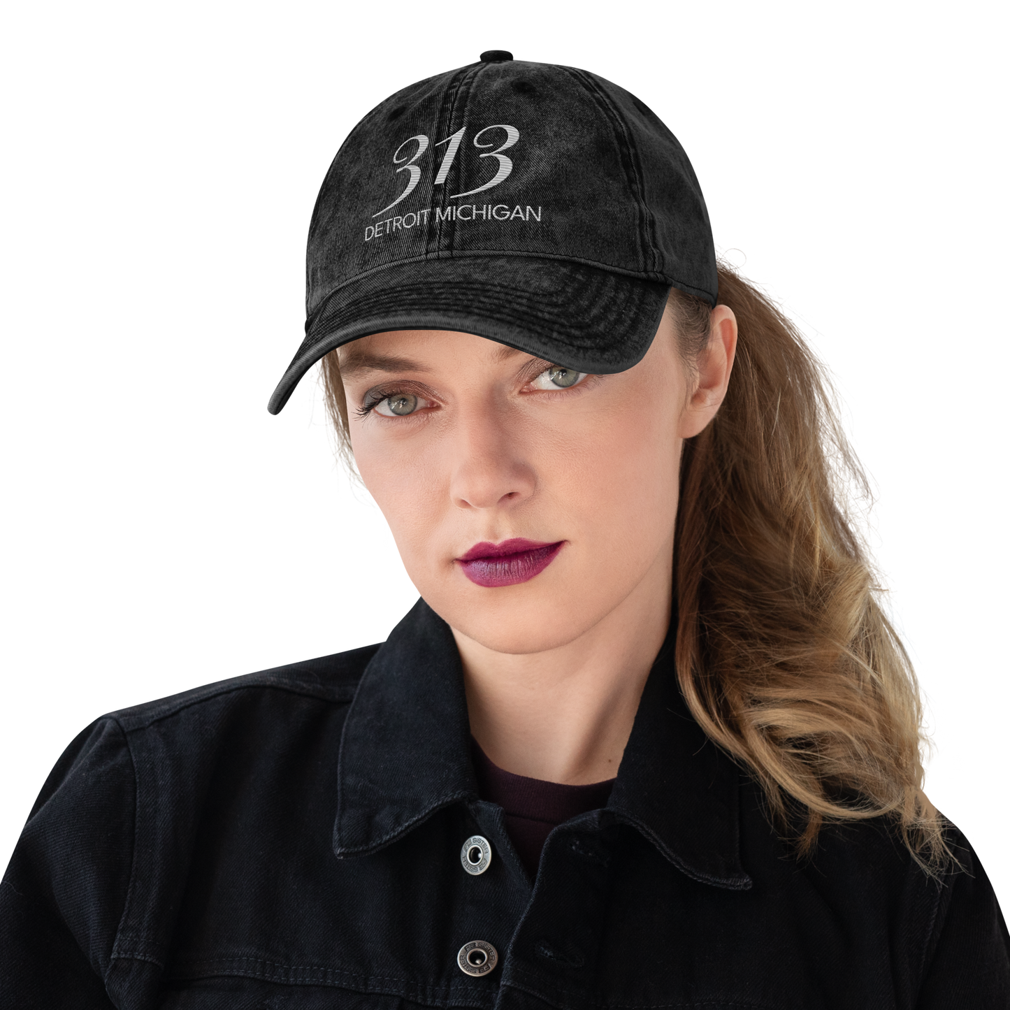 '313 Detroit Michigan' Vintage Baseball Cap | Platinum