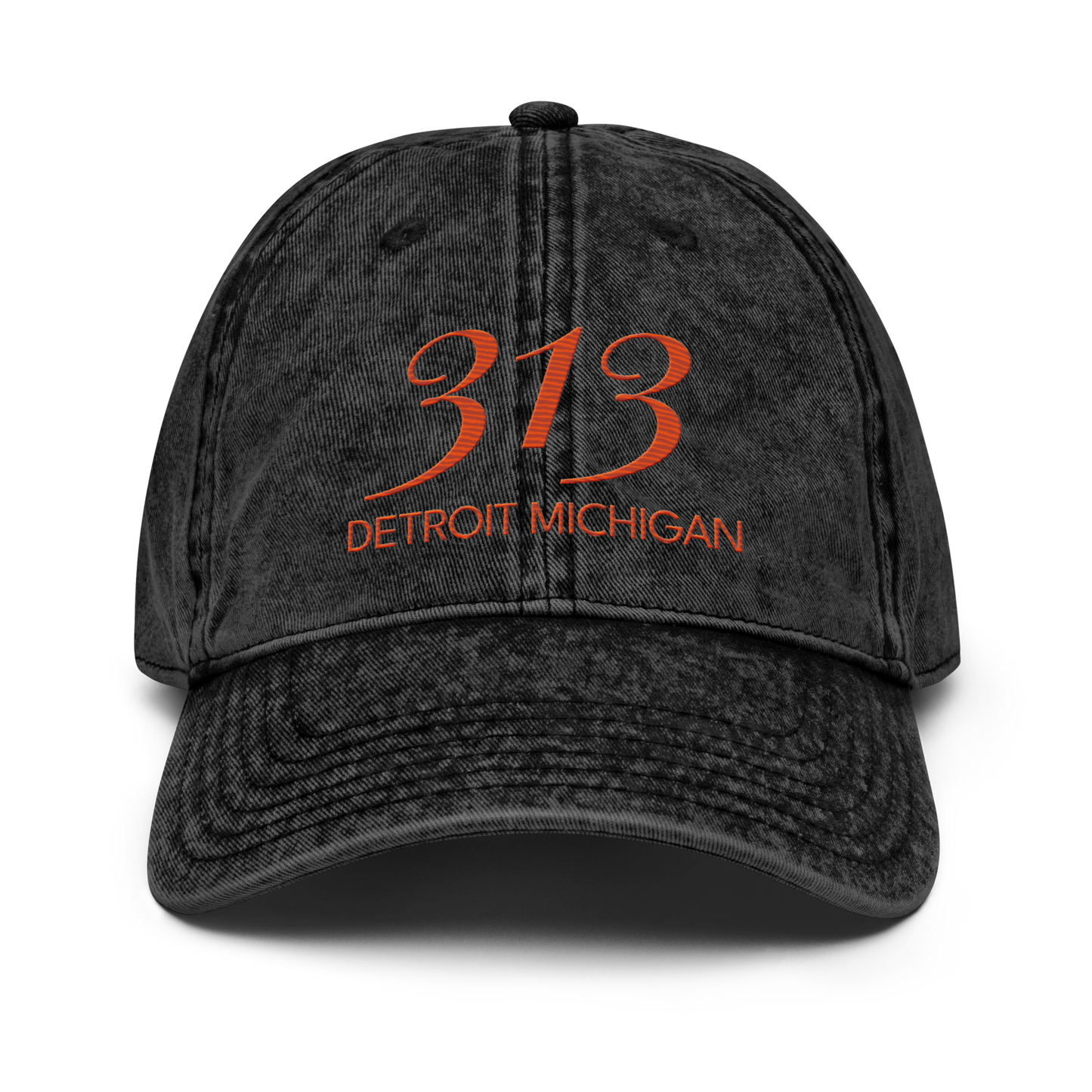 '313 Detroit Michigan' Vintage Baseball Cap | Maple Leaf Orange