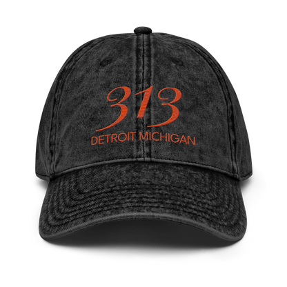 '313 Detroit Michigan' Vintage Baseball Cap | Maple Leaf Orange