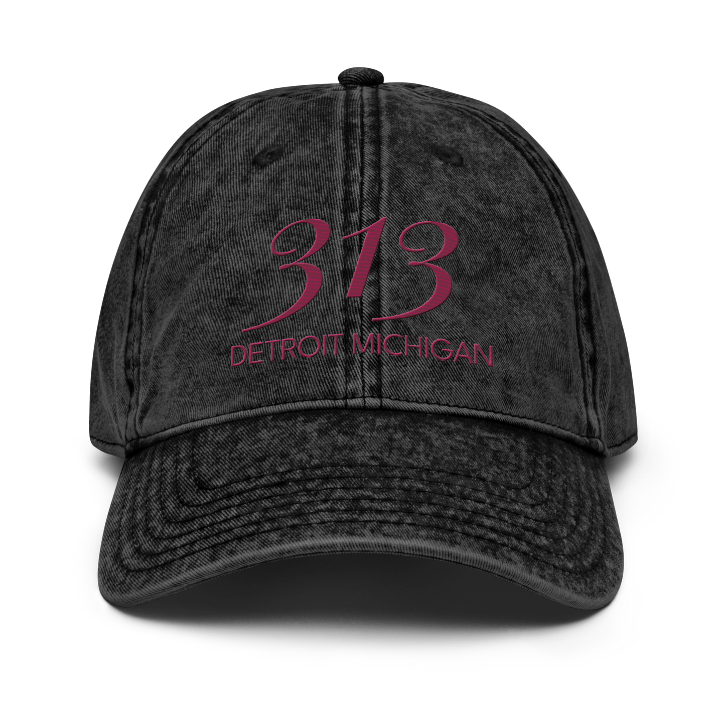 '313 Detroit Michigan' Vintage Baseball Cap | Ruby Red