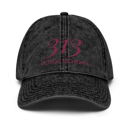 '313 Detroit Michigan' Vintage Baseball Cap | Ruby Red