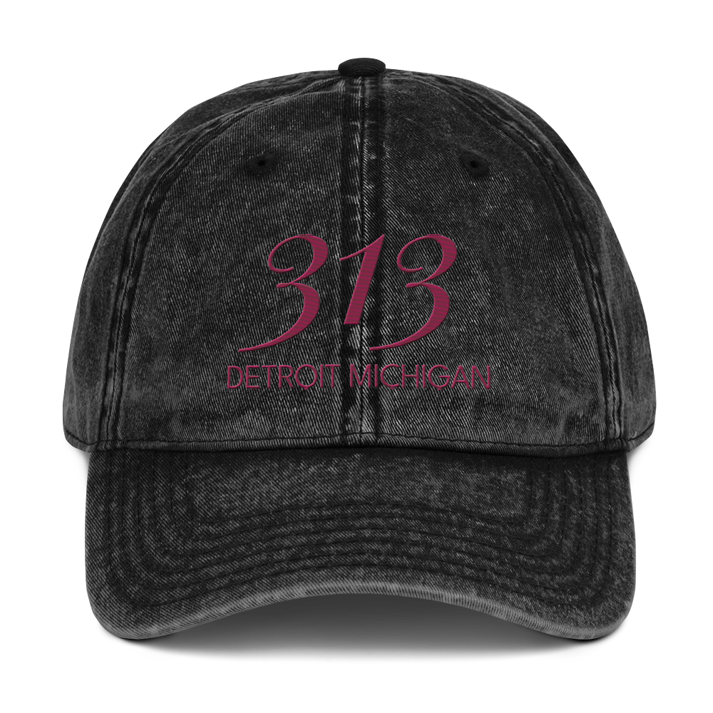 '313 Detroit Michigan' Vintage Baseball Cap | Ruby Red